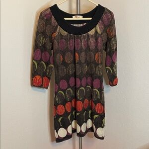 Aryeh Multicolor Dress with moon phases & Black Collar